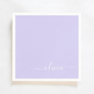 Serviette En Papier Lavande Purple Girl Script Monogramme Nom Moderne