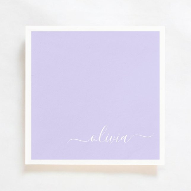 Serviette En Papier Lavande Purple Girl Script Monogramme Nom Moderne (Créateur téléchargé)
