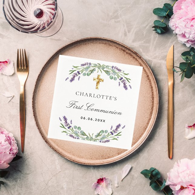 Serviette En Papier Lavande verdure fleurons violet première communion (Créateur téléchargé)