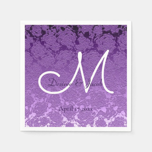 Serviette En Papier Lavande violet blanc élégant mariage Monogramme (Devant)