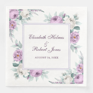 Serviette En Papier Lavande violet pivoines blanches Mariage serviette