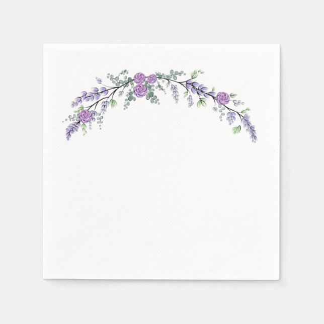 Serviette En Papier Lavande violet Rose et Eucalyptus (Devant)
