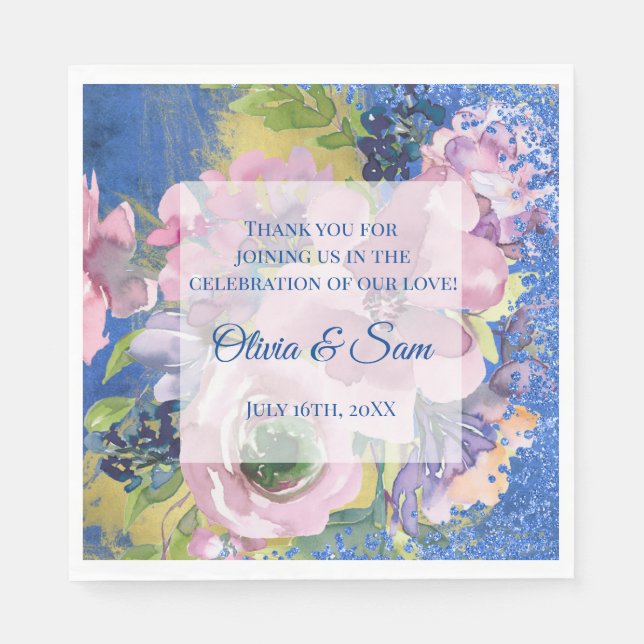 Serviette En Papier Lavender Blues Aquarelle Floral Parties scintillan (Devant)