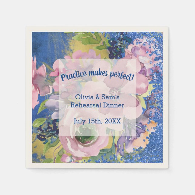 Serviette En Papier Lavender Blues Aquarelle Florale Dîner de répétiti (Devant)
