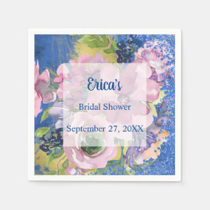 Serviette En Papier Lavender Blues Aquarelle Parties scintillant flora