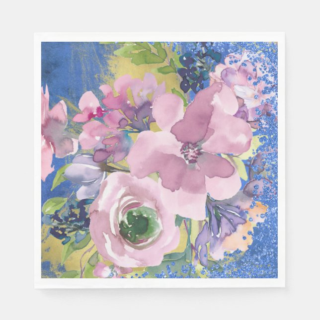 Serviette En Papier Lavender Blues Aquarelle Parties scintillant flora (Devant)