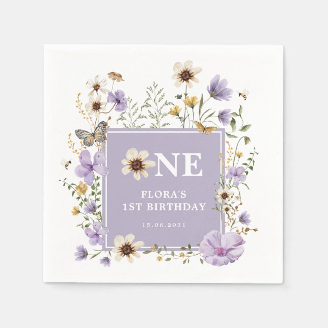 Serviette En Papier Lavender Boho Fleur sauvage Fille 1er fête d'anniv (Devant)