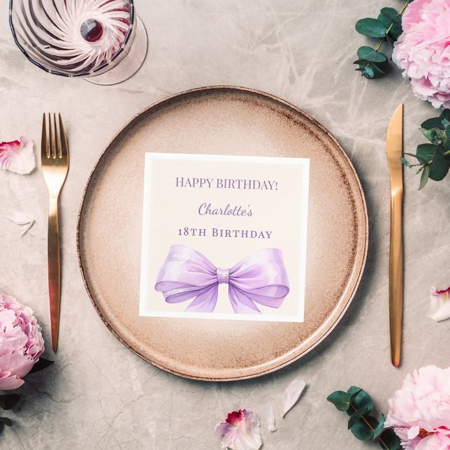 Serviette En Papier Lavender bow ivory birthday party (Créateur téléchargé)