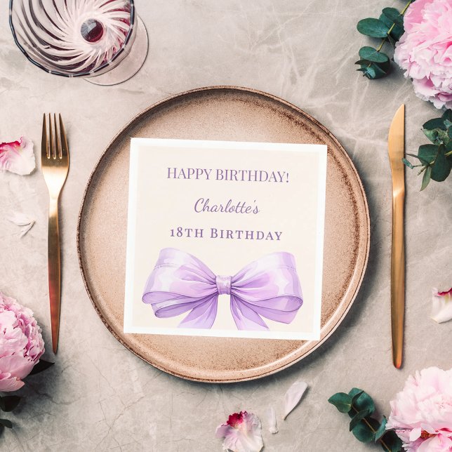 Serviette En Papier Lavender bow ivory birthday party luncheon (Créateur téléchargé)