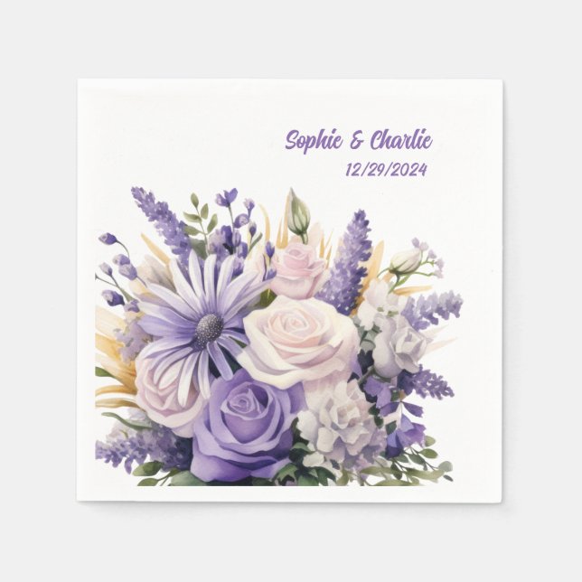 Serviette En Papier Lavender Floral Mariage personnalisé (Devant)