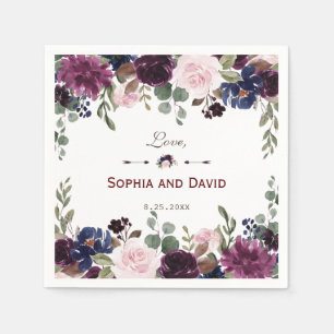 Serviette En Papier Lavender Navy Blue Floral Bloom Mariage