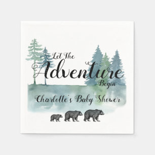 Serviette En Papier L'aventure commence aquarelle Ours Baby shower