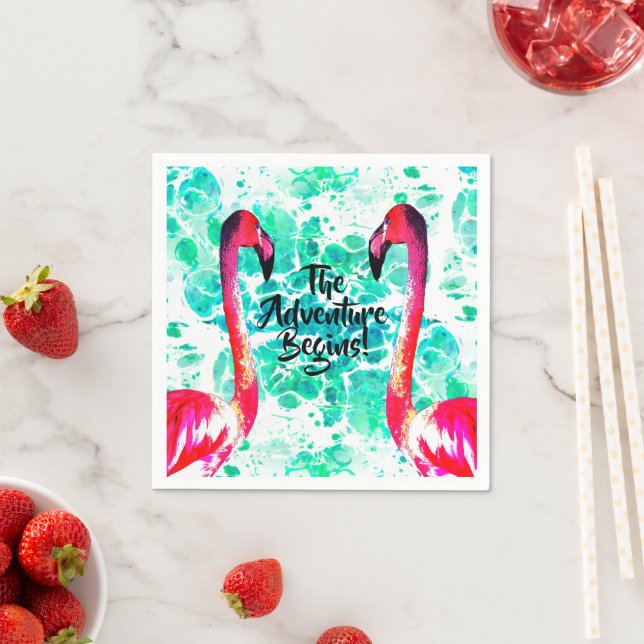 Serviette En Papier L'aventure commence, Flamants roses roses (En situation)