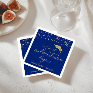 Serviette En Papier L'aventure commence Gold Foil Blue Grad Party