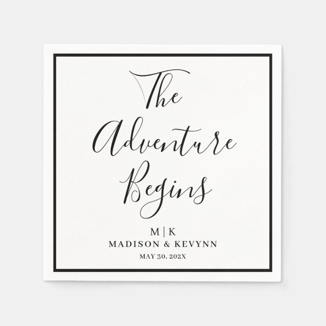 Serviette En Papier L'aventure commence minimaliste | Napkins mariage (Devant)