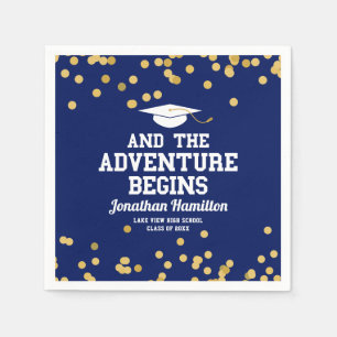 Serviette En Papier L'aventure commence Navy Blue Grad Party