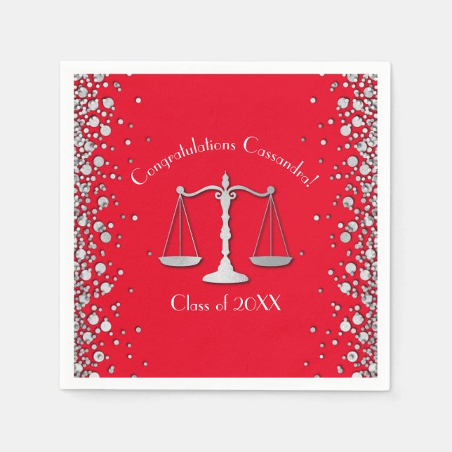 Serviette En Papier Lawyer Law School Graduation Party Silver Red (Devant)