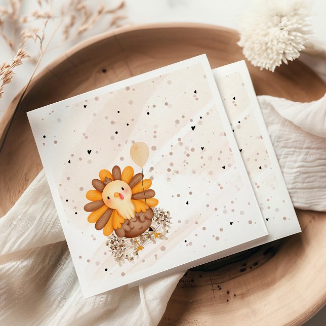 Serviette En Papier Le Baby shower de la petite Turquie Thanksgiving (Little Turkey baby shower Thanksgiving napkins with turkey design, warm autumn colors, and seasonal )