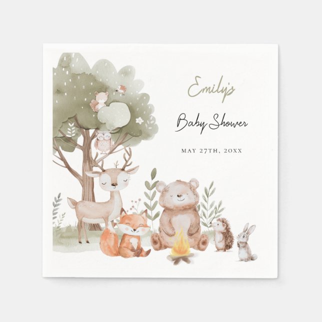 Serviette En Papier Le Baby shower des animaux des bois (Devant)