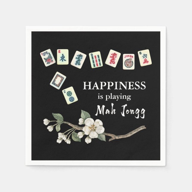 Serviette En Papier Le bonheur joue à Mah Jongg Black (Devant)