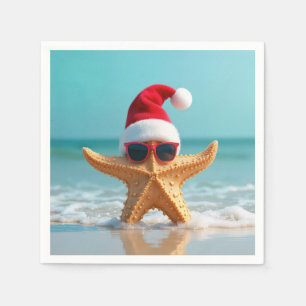 Serviette En Papier Le Casquette du Père Noël sur une étoile de mer