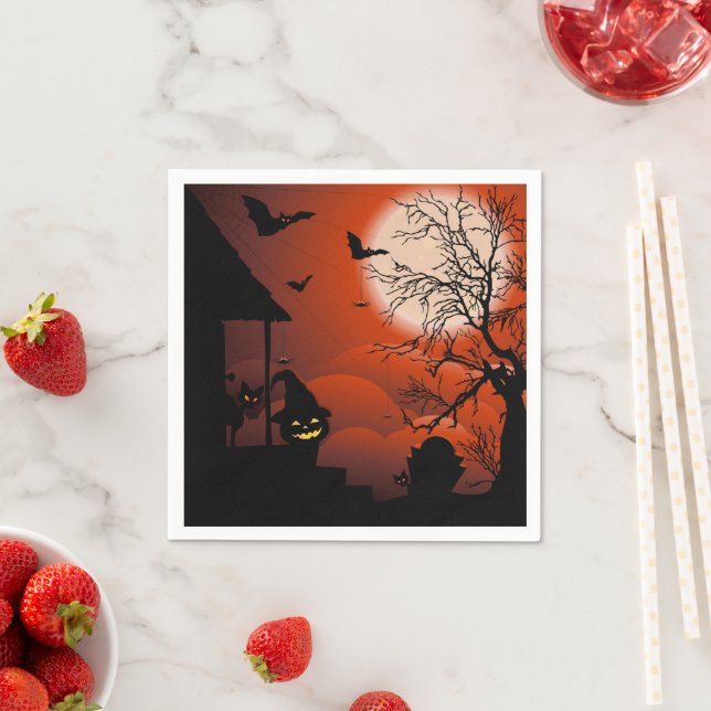 Serviette En Papier Le cauchemar de la lune sanglante d'Halloween (En situation)