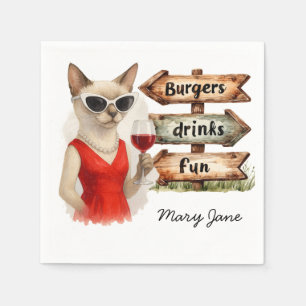 Serviette En Papier Le chat boit du vin Barbecue Party