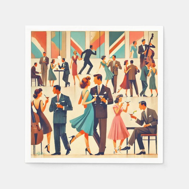 Serviette En Papier Le Club Martinis Moderne Du Milieu Du Siècle (Devant)