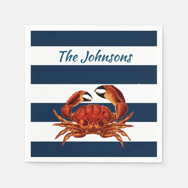 Serviette En Papier Le crabe rouge côtier Bandes Nautiques (Devant)