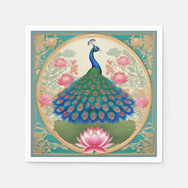 Serviette En Papier le_élégant_ paon_ motifs (Devant)