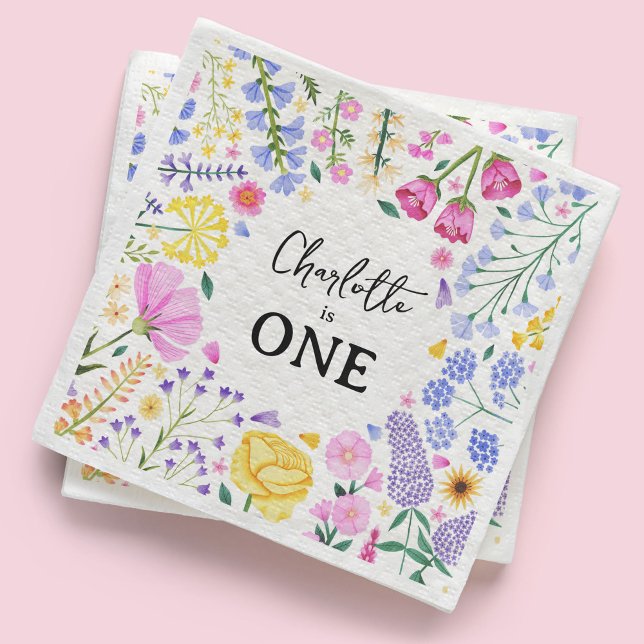 Serviette En Papier Le fleur sauvage est le premier anniversaire d'une (Spring Wildflowers Girl's First Birthday Napkins)