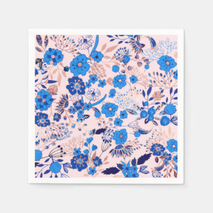 Serviette En Papier Le joli bleu azuré rougissent illustration floral
