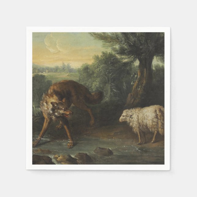 Serviette En Papier Le loup et l'agneau (par Jean-Baptiste Oudry) (Devant)