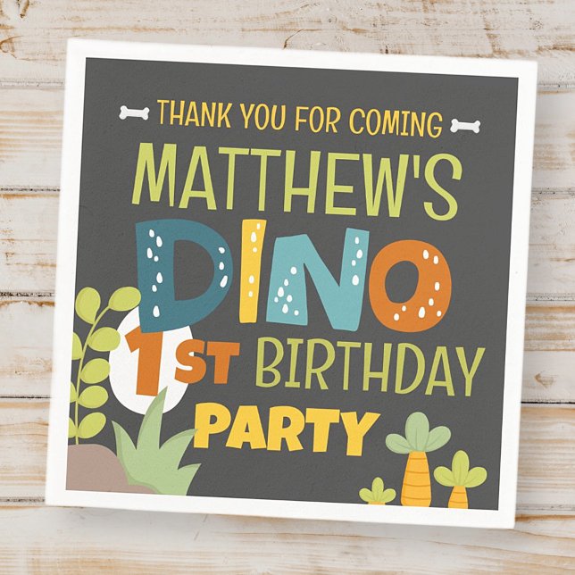 Serviette En Papier Le Merci d'anniversaire de la petite Dino Dinosaur (Créateur téléchargé)