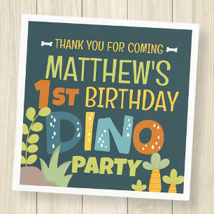 Serviette En Papier Le Merci d'anniversaire de la petite Dino Dinosaur