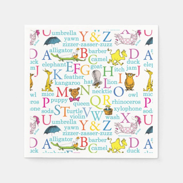 Serviette En Papier Le Motif ABC du Dr Seuss avec des mots (Devant)
