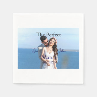 Serviette En Papier le nom de mariage bleu parfait photo date cou
