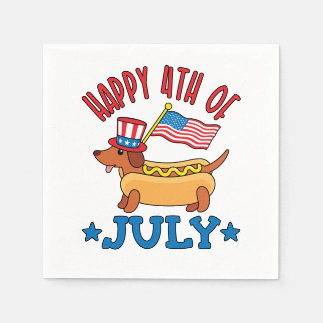 Serviette En Papier Le Patriotique Dachshund Wiener Chien 4 juillet (Devant)