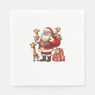Serviette En Papier Le Père Noël américain tient une Girafe présente N