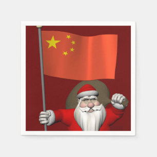 Serviette En Papier Le Père Noël Avec Drapeau De Chine