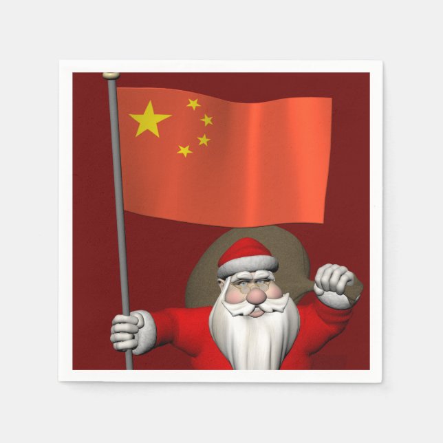 Serviette En Papier Le Père Noël Avec Drapeau De Chine (Devant)