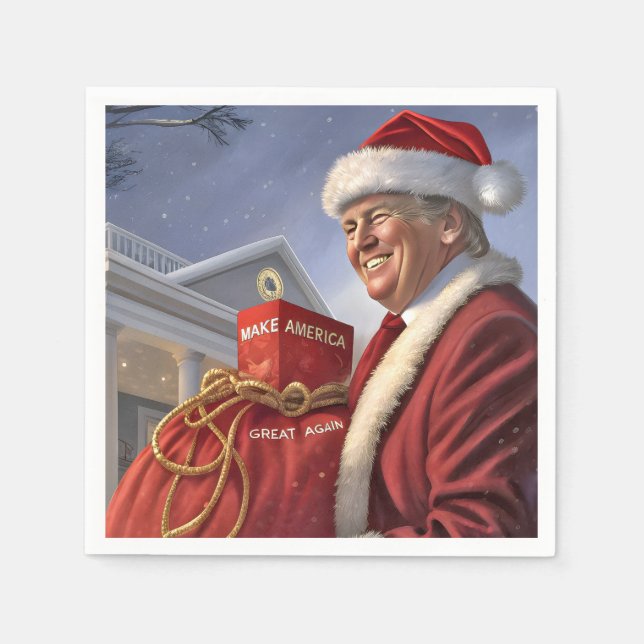Serviette En Papier Le Père Noël Trump Avec Sac Cadeau (Devant)