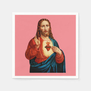 Serviette En Papier Le Portrait d'Art Fin du Sacré-Cœur de Jésus
