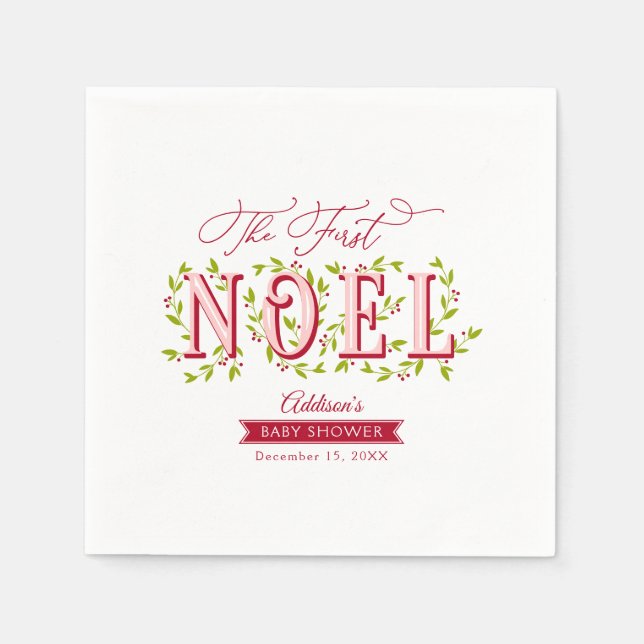 Serviette En Papier Le premier Baby shower de Noël Noel Baby Girl (Devant)