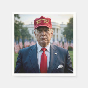 Serviette En Papier Le président Trump avec un chapeau rouge