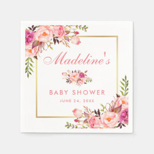 Serviette En Papier Le rose floral rougissent baby shower de cadre
