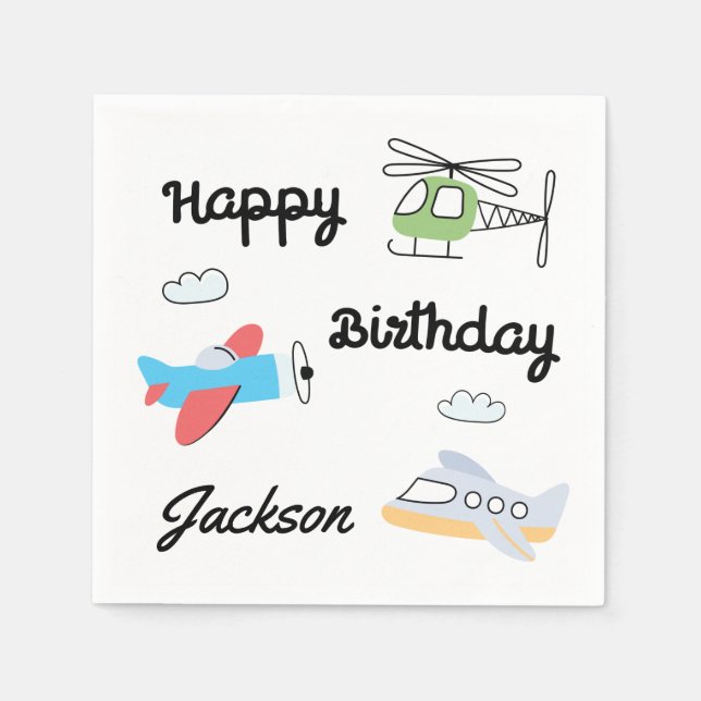 Serviette En Papier Le temps vole Avion Hélicoptère Anniversaire N'imp (Devant)