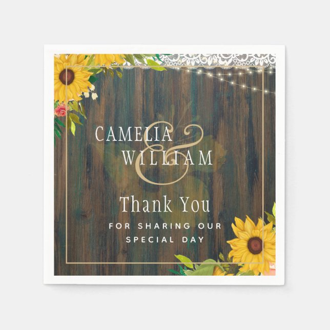 Serviette En Papier LeahG Tournesols rustiques Luminaires en dentelle  (Devant)