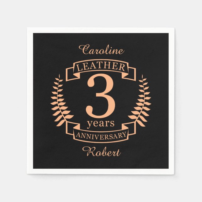 Serviette En Papier Leather 3 ans mariage anniversaire (Devant)