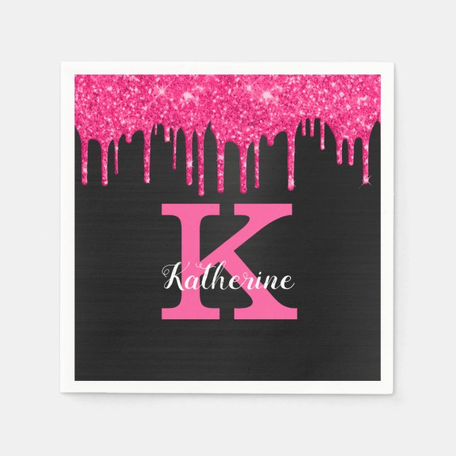 Serviette En Papier Lecteurs de Parties scintillant noire rose-chaud p (Devant)